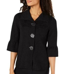 JM Collection Deep Black Textured 3/4 Sleeve Dressy Blazer Women's Petite Large
